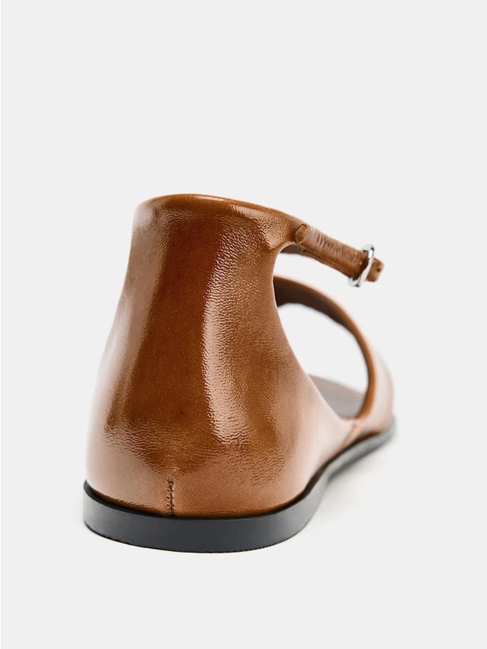 Zara Brown Patent Leather T-Strap Women's Sandals - Picture 2 of 9